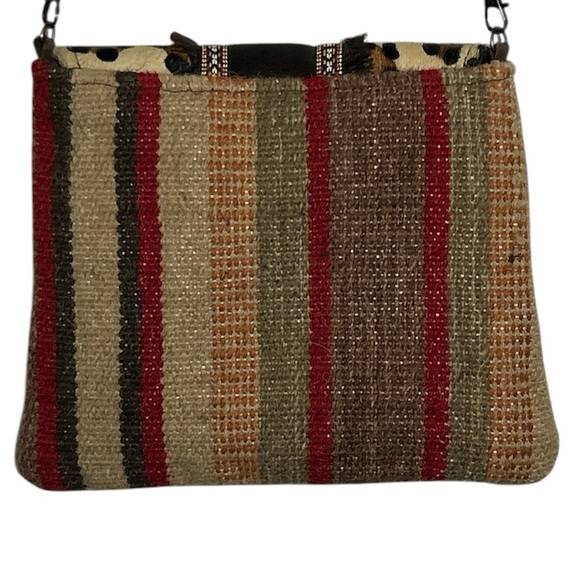 New Boho Tapestry Crossbody Purse Animal Fur Leopard Print Black w/ Leather - Picture 3 of 7